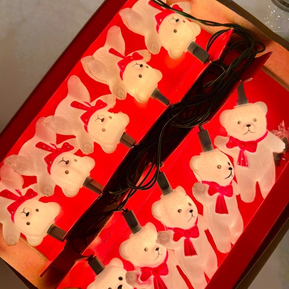 Vintage White Teddy Bear with Red Bows Blow Mold String Lights - Picture 3 of 3